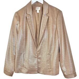 Chico's Size 2 Glimmering Blush Jacket Womens Size 12 Rose Gold Pink Blazer